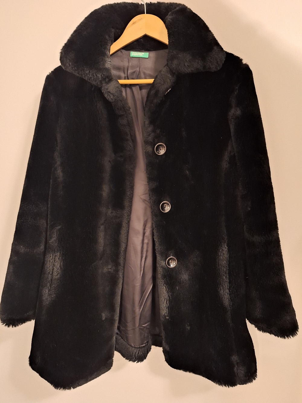 United Colors of Benetton Faux Fur Coat Black